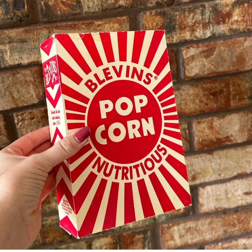 Vintage Blevins Popcorn Box Red White Sunburst Concession Supply Memphis TN